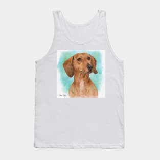 Portrait of a Dachshund in Watercolor with Turquoise Background Tank Top